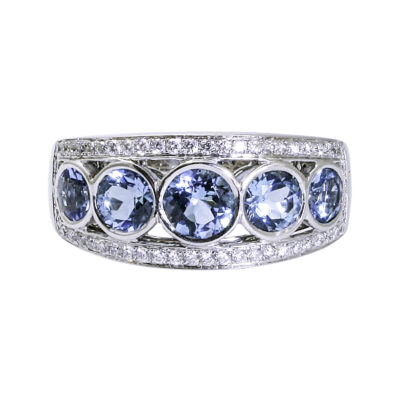 18ct white gold, Aquamarine and diamond graduated ring