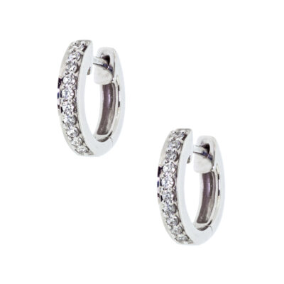 18ct white gold grain set diamond hinged hoop earrings. 12mm