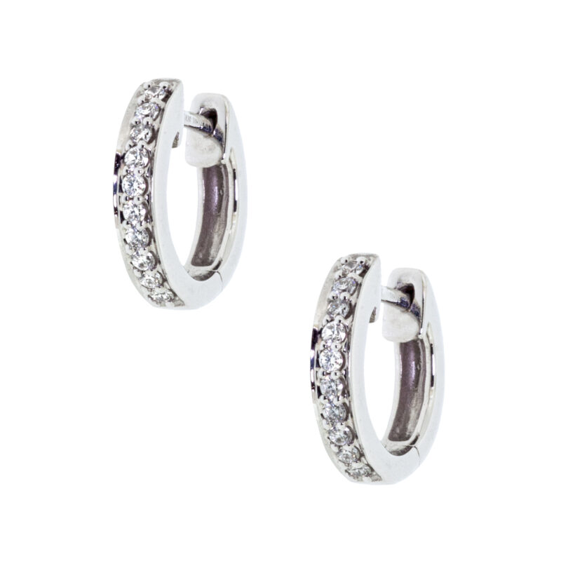 18ct white gold grain set diamond hinged hoop earrings. 12mm