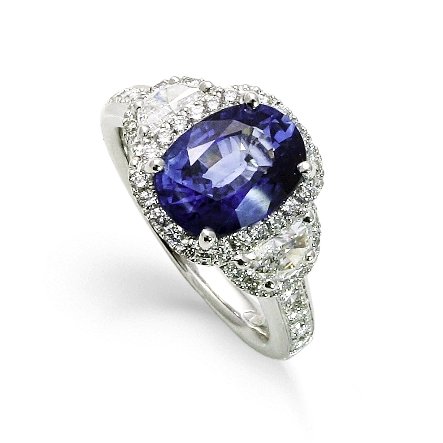 Sapphire & half moon diamond Sapphire Diamond ring