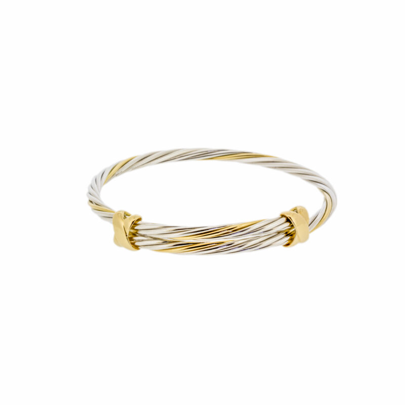 Silver and 18ct gold X kiss bangle