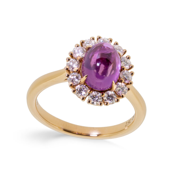 sapphire and diamond rose gold 18ct cluster cabachon