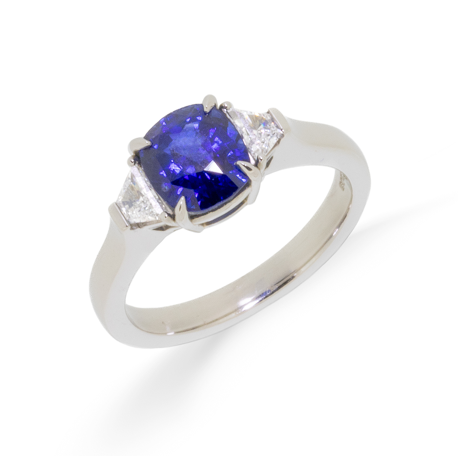 Sapphire & Diamond Trilogy ring-2 Sapphire and trap cut diamond ring