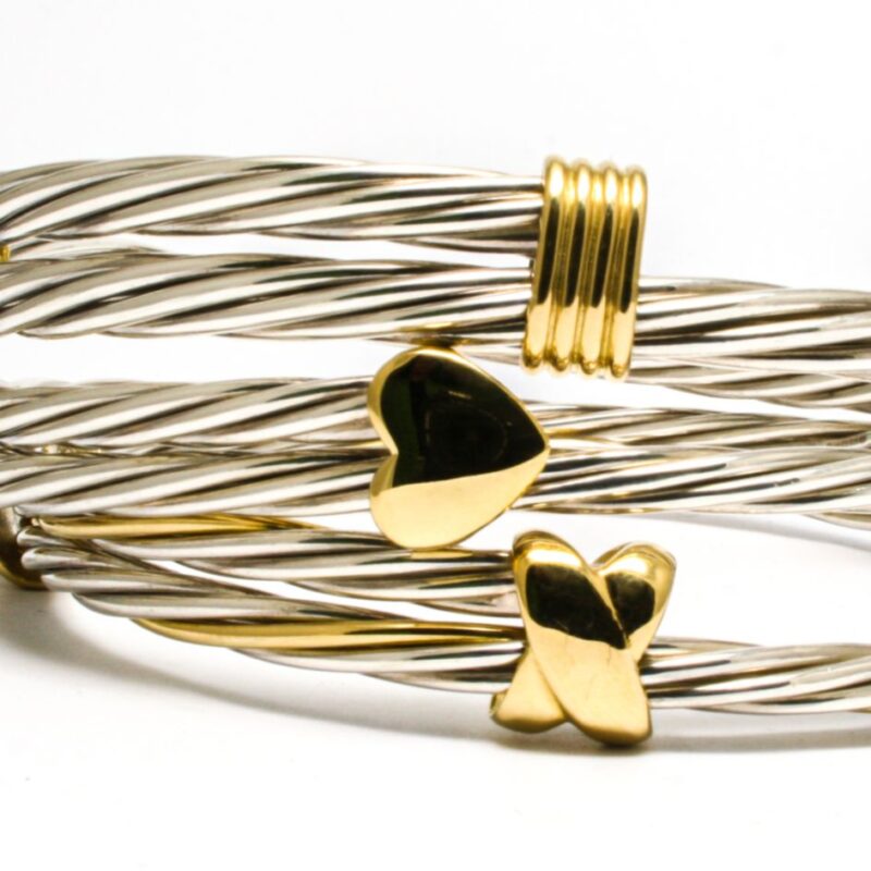 Silver and 18 carat yellow gold slider bangle