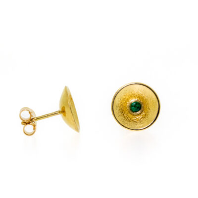 18ct, gold, emerald, earrings, studs, handmade, owen & jones, hungerford