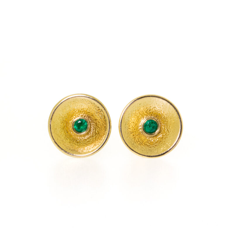 18ct, gold, emerald, earrings, studs, handmade, owen & jones, hungerford