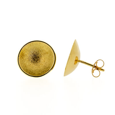 concave, 18ct gold, disc handmade, earrings, owen and jones, hungerford,