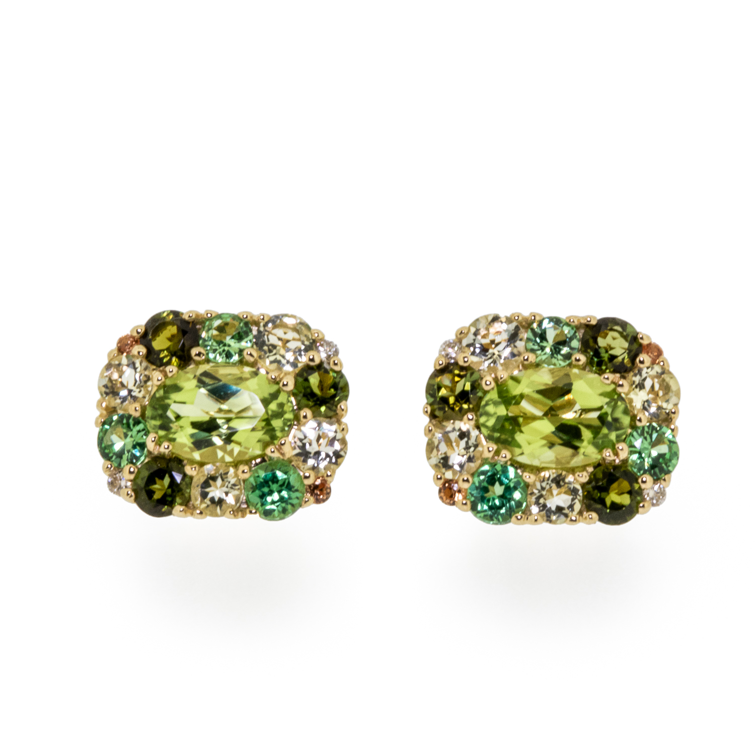Isabelle Langlois earring studs-2 earrings, 18ct, gold, isabelle langlois, peridot, green tourmaline, quartz lemon, yellow, sapphire, owen and jones, hungerford