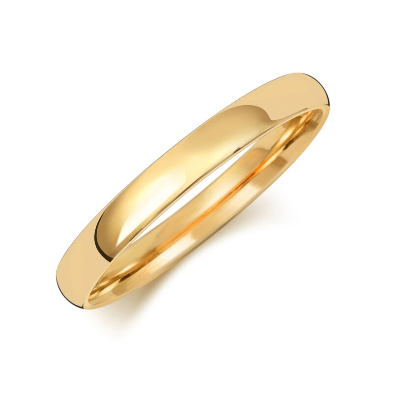 A womans wedding band, A ladies 18ct yellow gold 2.5mm court wedding band