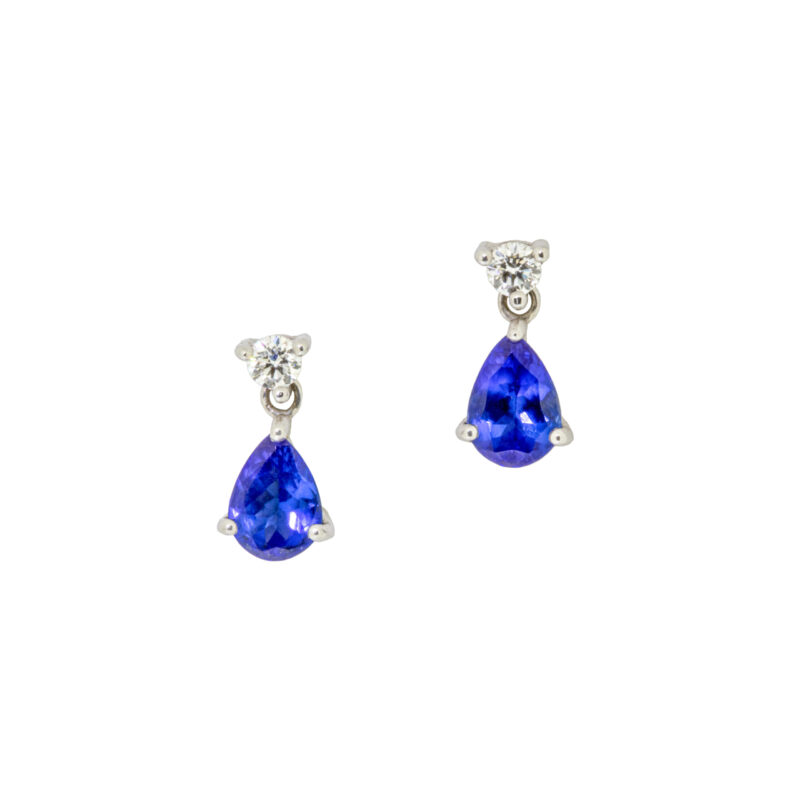 tanzanite, diamond, drop, pear, earrings, hungerford, owen and jones.