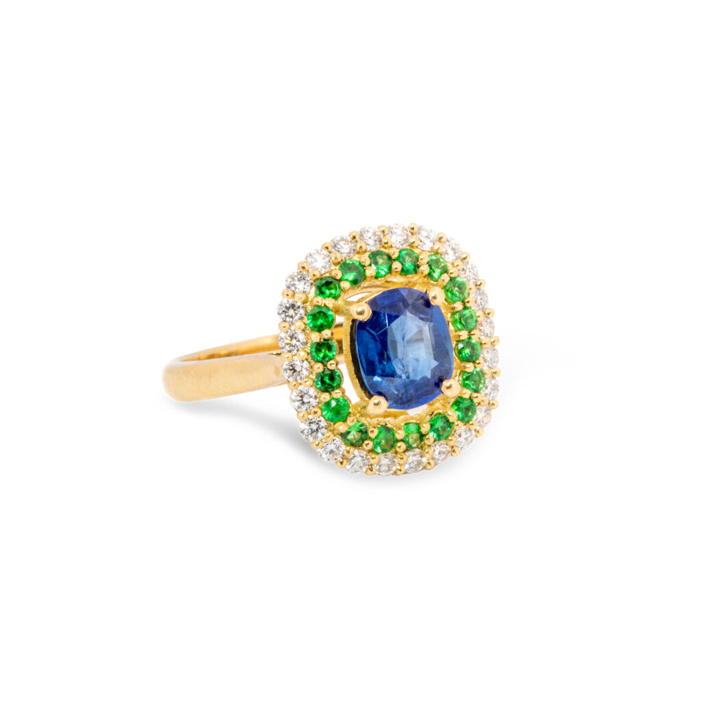Sapphire, tsavorite, ring, owen & jones, hungerford 18ct gold