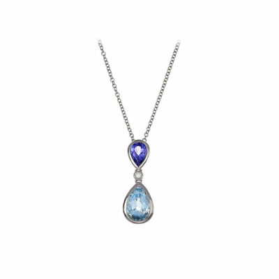 tanzanite, aquamarine, diamond, pendant, owen and jones, hungerford