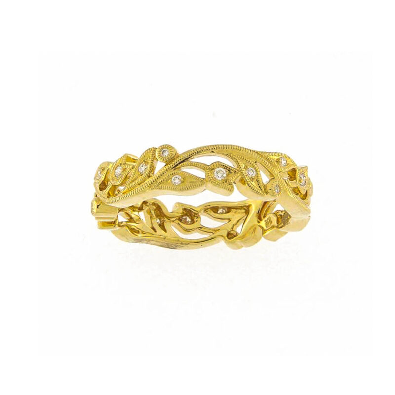 18ct gold, floral, tulip, diamond, dress ring owen and jones, hungerford
