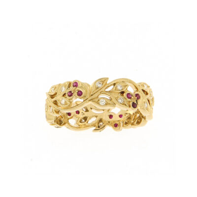 ruby, diamond, floral, 18ct gold, owen and jones, hungerford
