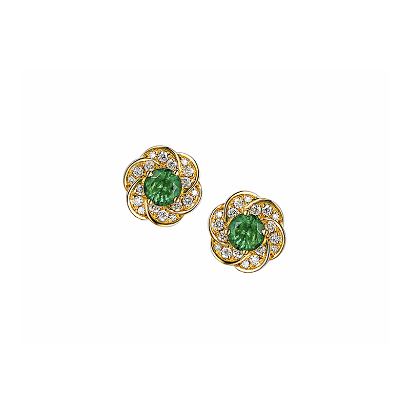 Emerald and Diamond Flower Earrings